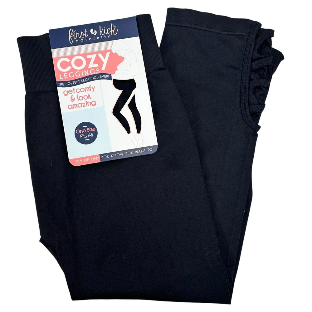 First Kick Maternity Black Capri Leggings One Size NWT